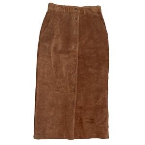 Y2K  Women's High Waisted Button Down Brown Suede Skirt Size 8 Fall Cozy Autumn
